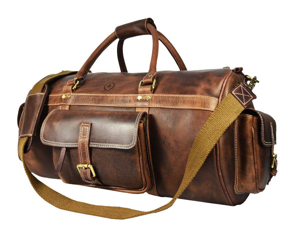 Pamplona Leather Duffle Bag - Walnut Brown - Aaron Leather Goods
