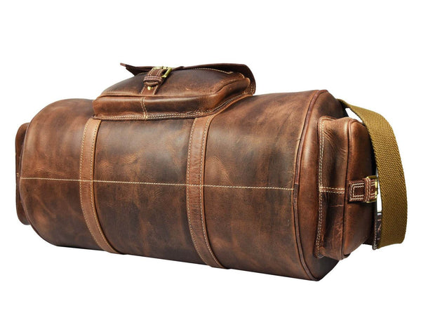 Pamplona Leather Duffle Bag - Walnut Brown - Aaron Leather Goods