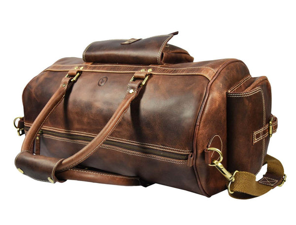 Pamplona Leather Duffle Bag - Walnut Brown - Aaron Leather Goods