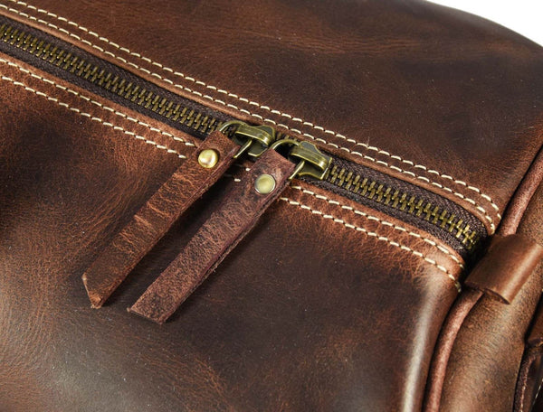 Pamplona Leather Duffle Bag - Walnut Brown - Aaron Leather Goods