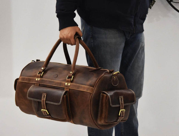 Pamplona Leather Duffle Bag - Walnut Brown - Aaron Leather Goods