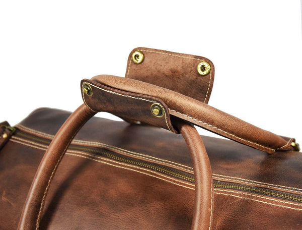 Pamplona Leather Duffle Bag - Walnut Brown - Aaron Leather Goods