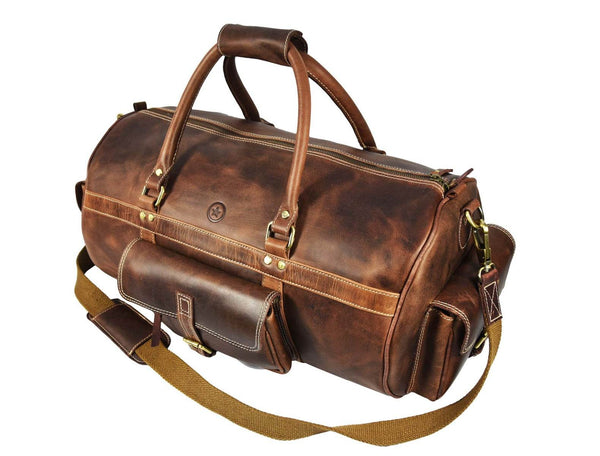 Pamplona Leather Duffle Bag - Walnut Brown - Aaron Leather Goods