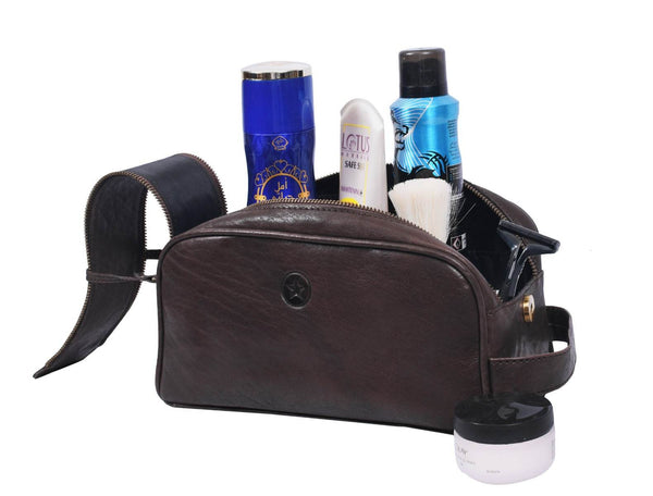 Omaha Leather Toiletry Bag - Walnut Brown - Aaron Leather Goods