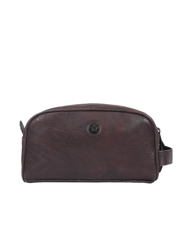 Omaha Leather Toiletry Bag - Walnut Brown - Aaron Leather Goods