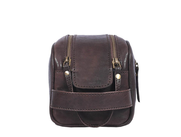 Omaha Leather Toiletry Bag - Walnut Brown - Aaron Leather Goods