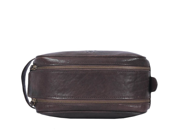 Omaha Leather Toiletry Bag - Walnut Brown - Aaron Leather Goods