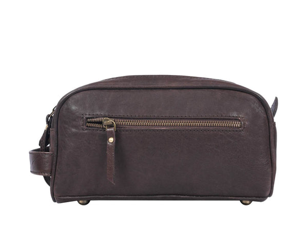 Omaha Leather Toiletry Bag - Walnut Brown - Aaron Leather Goods