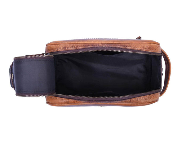 Omaha Leather Toiletry Bag - Caramel Brown - Aaron Leather Goods