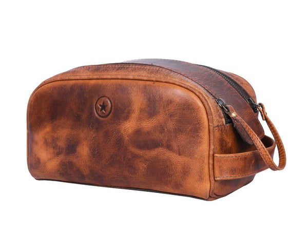 Omaha Leather Toiletry Bag - Caramel Brown - Aaron Leather Goods