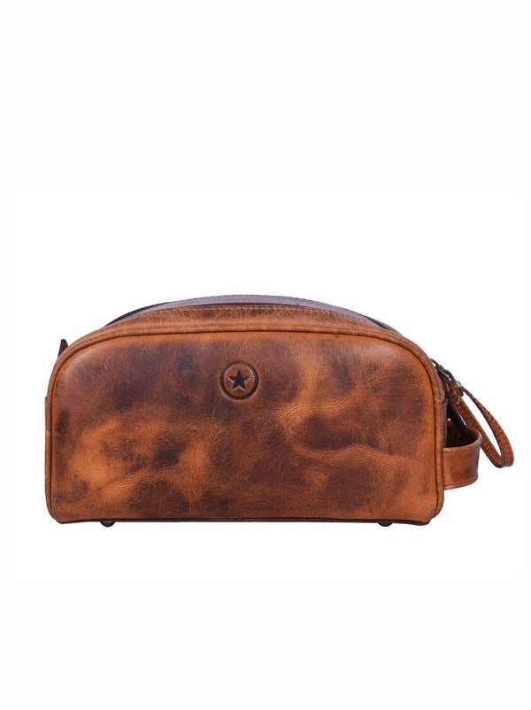 Omaha Leather Toiletry Bag - Caramel Brown - Aaron Leather Goods