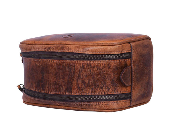 Omaha Leather Toiletry Bag - Caramel Brown - Aaron Leather Goods