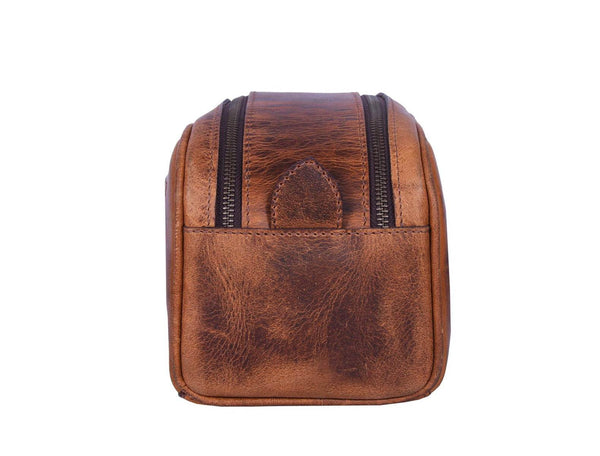 Omaha Leather Toiletry Bag - Caramel Brown - Aaron Leather Goods