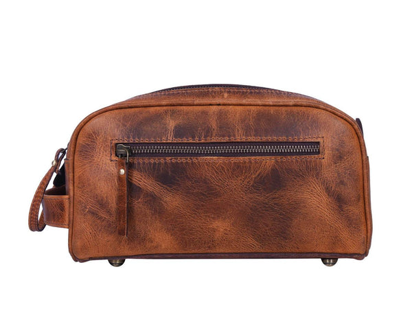 Omaha Leather Toiletry Bag - Caramel Brown - Aaron Leather Goods