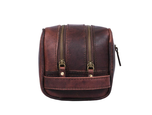Tampa Leather Toiletry Bag - Walnut Brown - Aaron Leather Goods