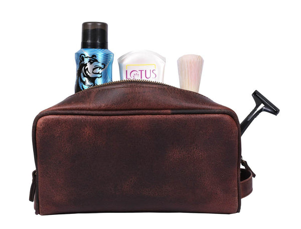 Tampa Leather Toiletry Bag - Walnut Brown - Aaron Leather Goods