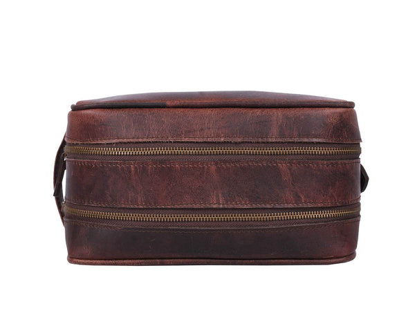 Tampa Leather Toiletry Bag - Walnut Brown - Aaron Leather Goods