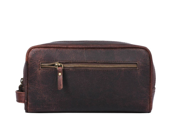 Tampa Leather Toiletry Bag - Walnut Brown - Aaron Leather Goods