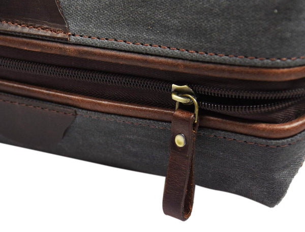 Valencia Canvas Leather Toiletry Bag - Vintage Brown - Aaron Leather Goods