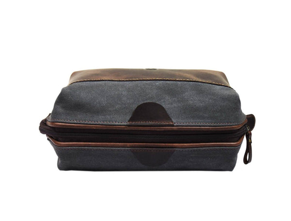 Valencia Canvas Leather Toiletry Bag - Vintage Brown - Aaron Leather Goods