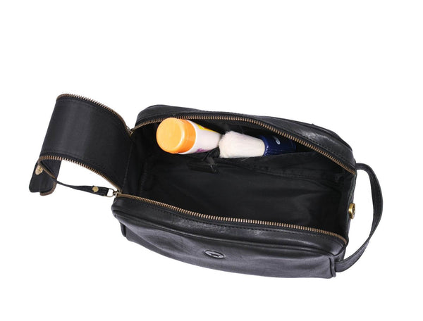 Omaha Leather Toiletry Bag - Raven Black - Aaron Leather Goods