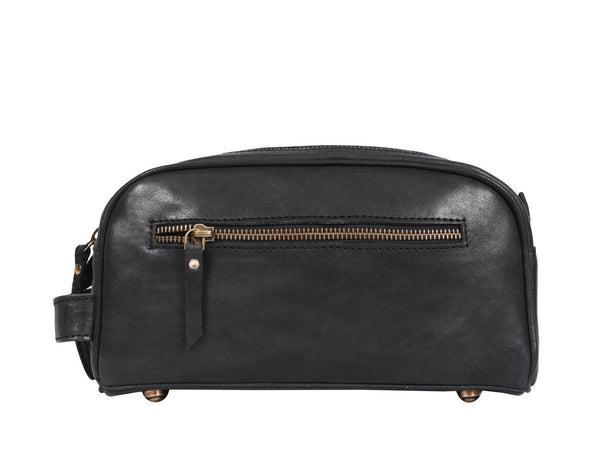 Omaha Leather Toiletry Bag - Raven Black - Aaron Leather Goods