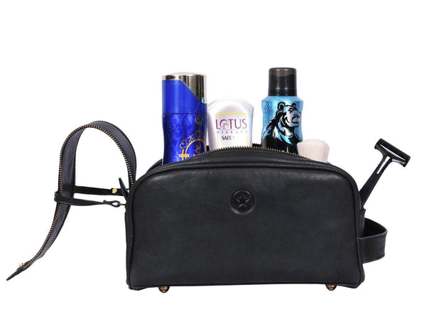 Omaha Leather Toiletry Bag - Raven Black - Aaron Leather Goods