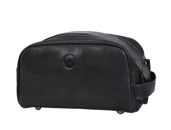 Omaha Leather Toiletry Bag - Raven Black - Aaron Leather Goods