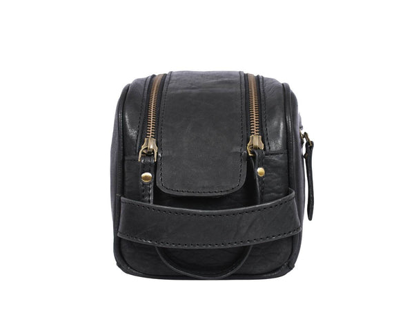 Omaha Leather Toiletry Bag - Raven Black - Aaron Leather Goods