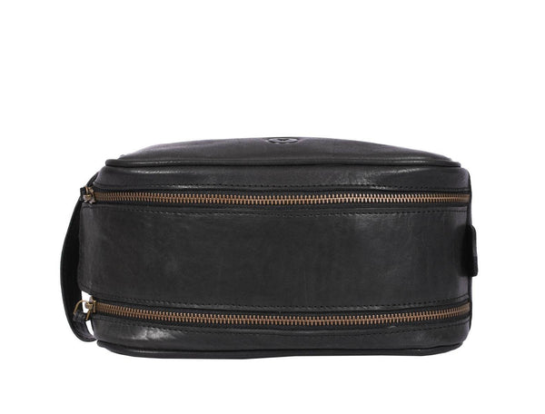 Omaha Leather Toiletry Bag - Raven Black - Aaron Leather Goods