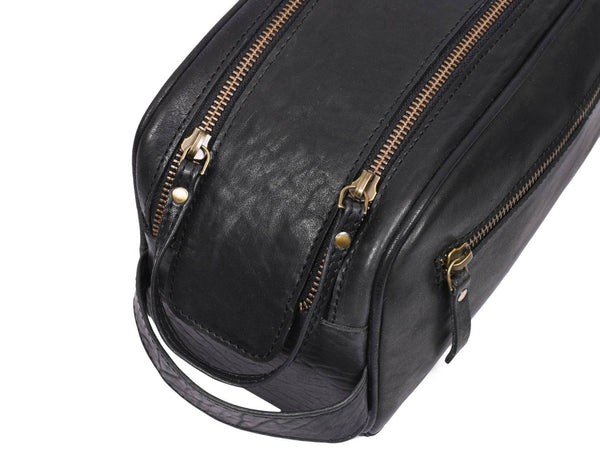 Omaha Leather Toiletry Bag - Raven Black - Aaron Leather Goods