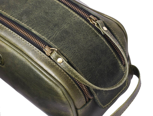 Omaha Leather Toiletry Bag - Seaweed Green - Aaron Leather Goods