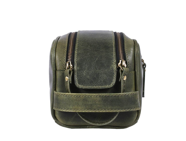 Omaha Leather Toiletry Bag - Seaweed Green - Aaron Leather Goods