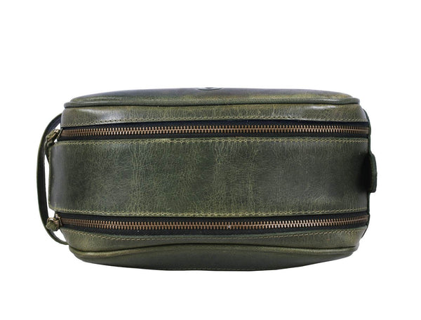 Omaha Leather Toiletry Bag - Seaweed Green - Aaron Leather Goods