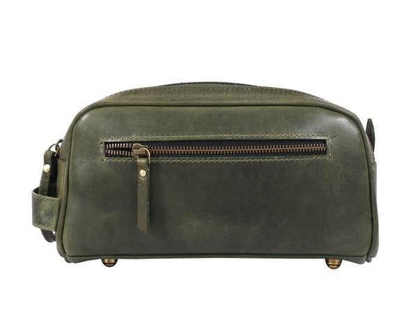 Omaha Leather Toiletry Bag - Seaweed Green - Aaron Leather Goods