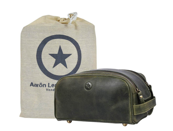 Omaha Leather Toiletry Bag - Seaweed Green - Aaron Leather Goods