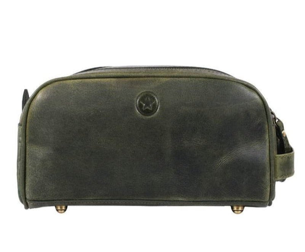 Omaha Leather Toiletry Bag - Seaweed Green - Aaron Leather Goods