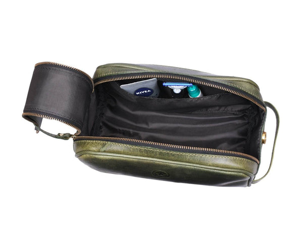 Omaha Leather Toiletry Bag - Seaweed Green - Aaron Leather Goods