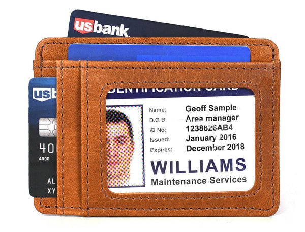 Utrera Leather Credit Card Holder - Caramel Brown - Aaron Leather Goods