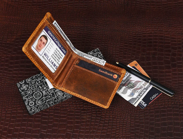 Osuna Mens Leather Wallet - Caramel Brown - Aaron Leather Goods