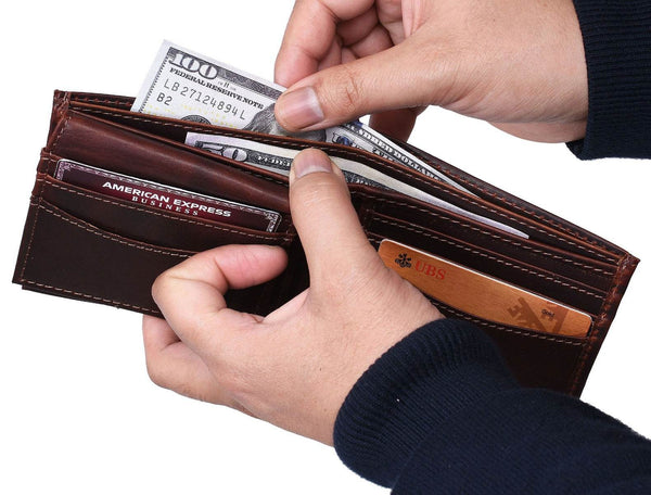 Montilla Leather Bifold Mens Wallet - Walnut Brown - Aaron Leather Goods