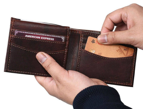 Montilla Leather Bifold Mens Wallet - Walnut Brown - Aaron Leather Goods