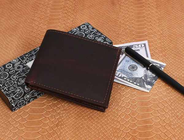 Montilla Leather Bifold Mens Wallet - Walnut Brown - Aaron Leather Goods
