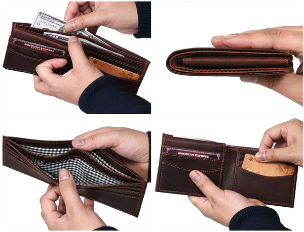 Montilla Leather Bifold Mens Wallet - Walnut Brown - Aaron Leather Goods