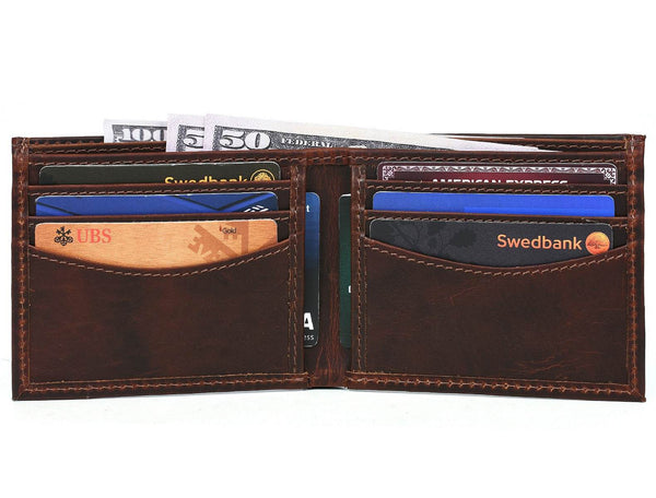 Montilla Leather Bifold Mens Wallet - Walnut Brown - Aaron Leather Goods