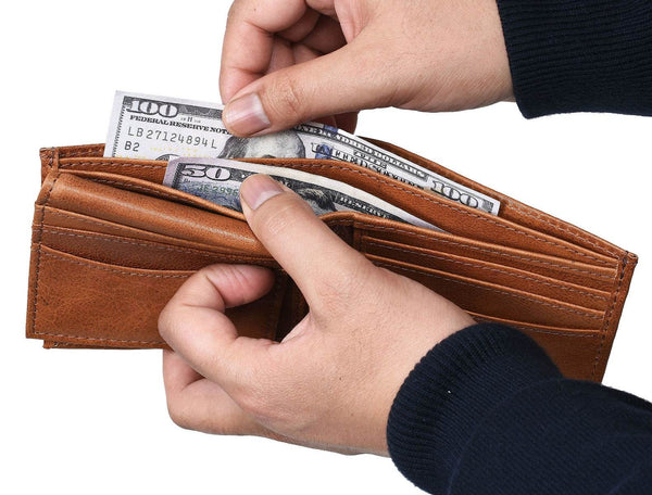 Montilla Leather Bifold Mens Wallet - Caramel Brown - Aaron Leather Goods