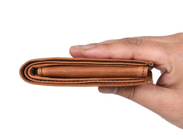 Montilla Leather Bifold Mens Wallet - Caramel Brown - Aaron Leather Goods