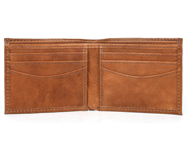 Montilla Leather Bifold Mens Wallet - Caramel Brown - Aaron Leather Goods