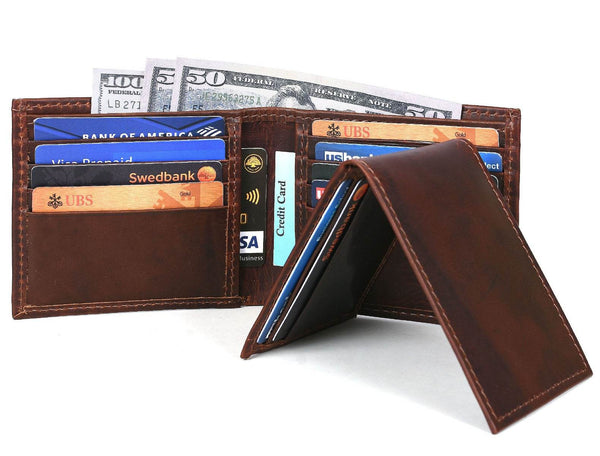 Cuenca Leather Bifold Mens Wallet - Walnut Brown - Aaron Leather Goods