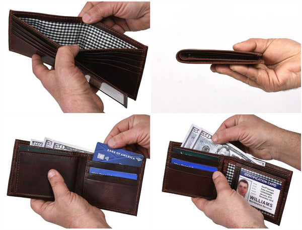 Cuenca Leather Bifold Mens Wallet - Walnut Brown - Aaron Leather Goods
